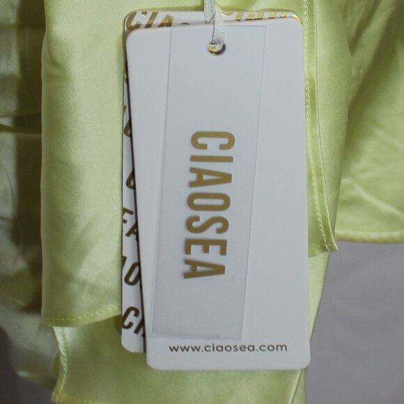 NWT Ciao Sea Draped Silk Skirt mini yellow side zapper size Large (European) - Picture 9 of 11